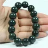 Strand äkta naturlig grön Jade Buddha pärlor armband män stora jades sten pärla elastiska modesmycken manlig armband