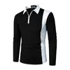 Men's T Shirts Color Matching Fashion With Men's Lapel Long Sleeve Shirt Two-color Splicing Top Streetwear Blouse