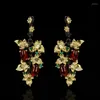 Dangle Earrings CIZEVA Bohemia Elegant Garnet Drop For Women Two Tone Leaves Flowers Black Gold Bridal Wedding Jewelry