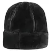 Bérets épais extérieur chaud hiver chapeau hommes noir fourrure cuir russe mâle coupe-vent neige Ski casquette polaire doublé 230214