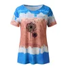 Women's T Shirts Teal Womens Blouse Casual Fashion Round Neck Tie Dye Printing Short Sleeve Shirt Plain White Long