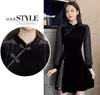 Sukienki swobodne aksamitne sukienka Cheongsam Kobieta jesień/zima czarna midi dla kobiet vintage szyfonowa splicing 61a