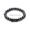 Bracelets en pierre naturelle de charme perlé de haute qualité d'or noir couronne haltères hommes perles d'hématite bracelet pour femmes hommes Dr Dhgarden Dhcvg