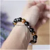 Bracciale da uomo con perline Braccialetti con pietre naturali per le donne 10mm Occhio di tigre Ematite Nero Ossidiana Gioielli con consegna a goccia Dhgarden Dhjf1