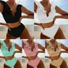 Summer Pass Sexy damesbadmode effen kleur geplooide kanten dubbele schouderband
