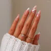 Unghie finte 24 pezzi manicure fai da te copertura completa francese fiocco di neve finto Natale lungo mandorla