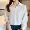 Camicette da donna Fashion Clthing Female 2023 Camicie basic bianche a maniche lunghe Top da donna e chiffon Bottoni neri Solid Office Wear 1601