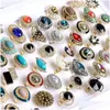 Cluster Rings Fashion Vintage Geometry Patten Colorf Stone Open Jewelry For Women Flower Sun Mix Style Wedding Party Gifts Wh Dhxbd