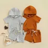 Sets Kinder Kleinkind Baby Unisex Casual Anzug Kleidung Set Sommer Solide Kurzarm Sweatshirt TopsElastische Shorts Outfits Für Kleinkind