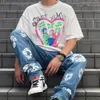 Tasarımcı Moda Saint Michael T Shirt Street Love Graffiti Baskı Erkekler ve Kadınlar İçin Günlük Gevşek Yuvarlak Boyun Kısa Kollu