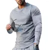 Men's Casual Shirts Men Autumn Tops Long Sleeves Crew Neck Solid Color Pullover Curved Hem Warm Soft Anti-pilling T-shirt For Daily Wear