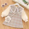 Mädchen Kleider Humor Bär Baby Kleid Frühling Herbst Säugling Langarm Plaid Gedruckt Revers Kragen Prinzessin Party Kleinkind Kleidung 230214