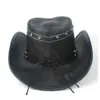 Breda randen hattar hink 100 läder män västerländsk cowboy hatt för gentleman pappa jazz sombrero hombre kepsar storlek 5859 cm 36 stye 230214