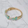 Bangle Retro Stone Gold Plated Magnetic Snap Armband Design Green