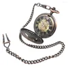 Montres de poche CAIFU Marque Antique Style Squelette Steampunk Cuivre Boîtier Numéro Romain Cadran Mécanique Mouvement Main Vent Montre FOB