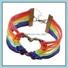 Tennis Creative Fashion Jewelry Homosexual Mens Bracelet Heart Woven Rainbow Color Bracelets Drop Delivery Dhtl8