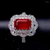 Rings de cluster Printage Printage Red Crystal Ruby Gemtones Diamantes para mulheres 18K Gold branco cheio de jóias finas Bijoux Bande Gifts