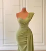 Party Dresses Lemon Green Satin Mermaid Evening One Shoulder Beads Ruched Split Formal Occasion Prom Gowns For Women 230214