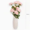 Flores decorativas decoração em casa artificial 3 cabeças rosa peonies bouquet flor flor de seda diy ano decoração de jardim falsa