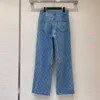 Designer de calças de duas peças femininas 22 Jeans retos com cintura alta da cintura alta com renda C0D7