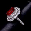 Rings de cluster Printage Printage Red Crystal Ruby Gemtones Diamantes para mulheres 18K Gold branco cheio de jóias finas Bijoux Bande Gifts