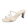 Dress Shoes White Black Strappy Heels Sandals Women High Square Toe Slides Party Zapatista De Mujer Marca