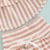 Clothing Sets Summer Toddler Infant Tops Pants Clothes Set Sleeveless Stripes Shirt Drawstring Short Trousers Kids Girls Suit