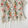 Damen Blusen Hemden 2023 Frühling Sommer Blumenstickerei Häkelspitze Hemd Crop Top Boho Böhmische Bluse Frauen Kurzarm Vintage Bl