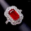 Cluster Rings Vintage Princess Red Crystal Ruby Gemstones Diamonds For Women 18k White Gold Filled Fine Jewelry Bijoux Bague Band Gifts