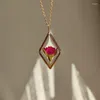 Pendant Necklaces Real Dried Rose Necklace Pressed Red Jewelry Flower Gifts