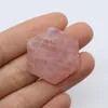Colares pendentes de pedra natural hexagon amethyst 27mm glitter rosa charme de cristal jóias fazendo acessórios de brinco de colar diy