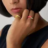 Anillos de clúster Colorido anillo de dedo abierta de esmalte de neón para mujeres CZ Joyería de moda fluorescente