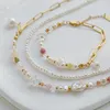 Collana Orecchini Set Trendy Dainty Natural Stone Pearl Bracciale Gioielli Pinky Beads Catena in acciaio inossidabile Crystal Girl