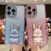 Luxe plating glanzende konijnenhouder telefoonhoesje voor iPhone 11 12 13 14 Pro Max XR XR XS Soft Shockproof op 7 8 Plus SE2 Stand Cover