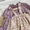 Clothing Sets Spring Girls Set Children Baby Girl Clothes Newborn Infant Floral Dress Toddler Condole Belt Skirt Child Purple Long Sleeve Tops