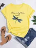 Schattig Dragonfly grafisch T-shirt, schattig cartoon shirt met korte mouwen en ronde hals, casual tops voor elke dag, dameskleding