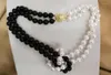 Naszyjniki wiszące kobiety biżuteria 2 rzędy Naszyjnik 8 mm czarny biały na wpół mieszany okrągłe koralik naturalny południowy skorupa morza południowego Perła ręcznie robiona