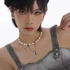Hanger kettingen Koreaanse elegante natuurlijke zoetwater parel ketting voor vrouwen 2023 Geschenk Fashion zoete cool meisje paarse zirkoonslot sleutelbeen