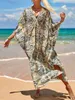 Dambadkläder Leopardtryckt V-hals Tunika Beach Cover Up Cover-ups Klänning Bär Beachwear Lång Kvinnlig Dam V4160