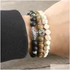 Perlé Nouvelle Carte Pierres Naturelles Hématite Lave Hommes Bracelets Lion Charme Femmes Strand Bracelets Bijoux Drop Livraison Dhgarden Dhnjm