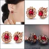 Stud Luxury Ruby Earrings For Women 18K Rose Gold Red Birthstone Ear Jewelry Wedding Gemstone Earring Drop Delivery Dhm4G