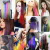 Syntetiska s 18 färger Klipp i färgat hår S 22 tum färgglada regnbågens höjdpunkter för kvinnor och barn 230214