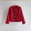 Damesjacks Designer Nieuwe stijl Celebrity Franse Red High Grade Bright Silk Tweed Short Coat Woman IUEC