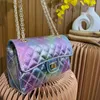 2.55 Designer Laser Dazzle Colorful Bags Classic Double Flap Quilted Purse Multi Pochette Gold Metal Hardware Matelasse Chain Crossbody Shoulder Handbags 23cm