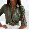 Kvinnor BLOUSES KVINNA RULL UP SLEEVE SHIRTS 2023 Autumn Fashion Button Print Elegant Patchwork Slim Tops Women Blusa de Mujer