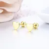 Stud Earrings Cute Mini Small Peach Heart Screw Back For Women Kids Baby Girls Brass Gold Color Piercing Jewelry Oorbellen Aros