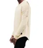 Men's T Shirts Anbenser Men's T-Shirt Long Sleeve O-neck Solid Folds Full Shirt Men Casual For Fitness Tops Tees Plus Size