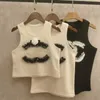 Women's Tanks & Camis Designer classic fashionable style studded camellia three-dimensional brooch flower knitting loose tank top KK7A