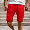 Heren shorts mode heren zomer casual solide kleuren gescheurd gat gewassen denim streetwear mager slanke fit jogging jeans broek#g3