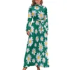 Casual klänningar Färgglada blommuttryck klänning fågel och fjäril Kawaii Maxi Basic Boho Beach Long High Neck Vestido